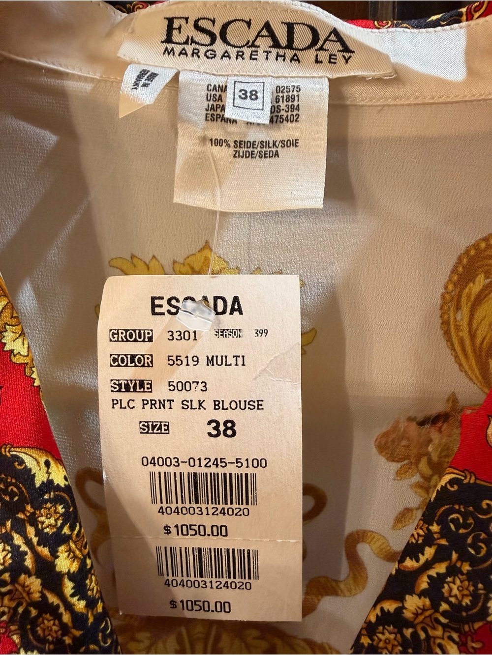 Deadstock NWT Escada Silk Novelty Print Blouse Early 90s Maximalist Baroque - Picture 4 of 4